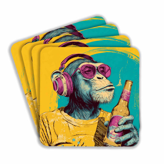 Monkey With Headphones And Drink Coasters