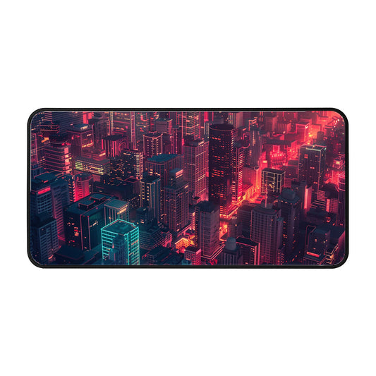 Neon Cityscape Night Desk Mat