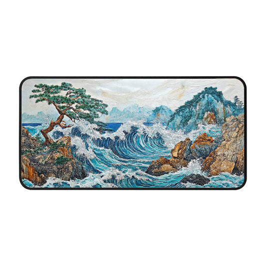 Ocean Waves And Pine Tree Desk Mat