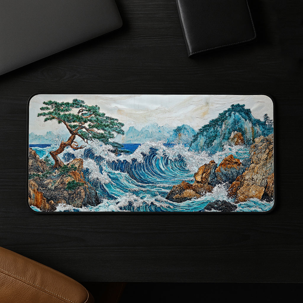 Ocean Waves And Pine Tree Desk Mat