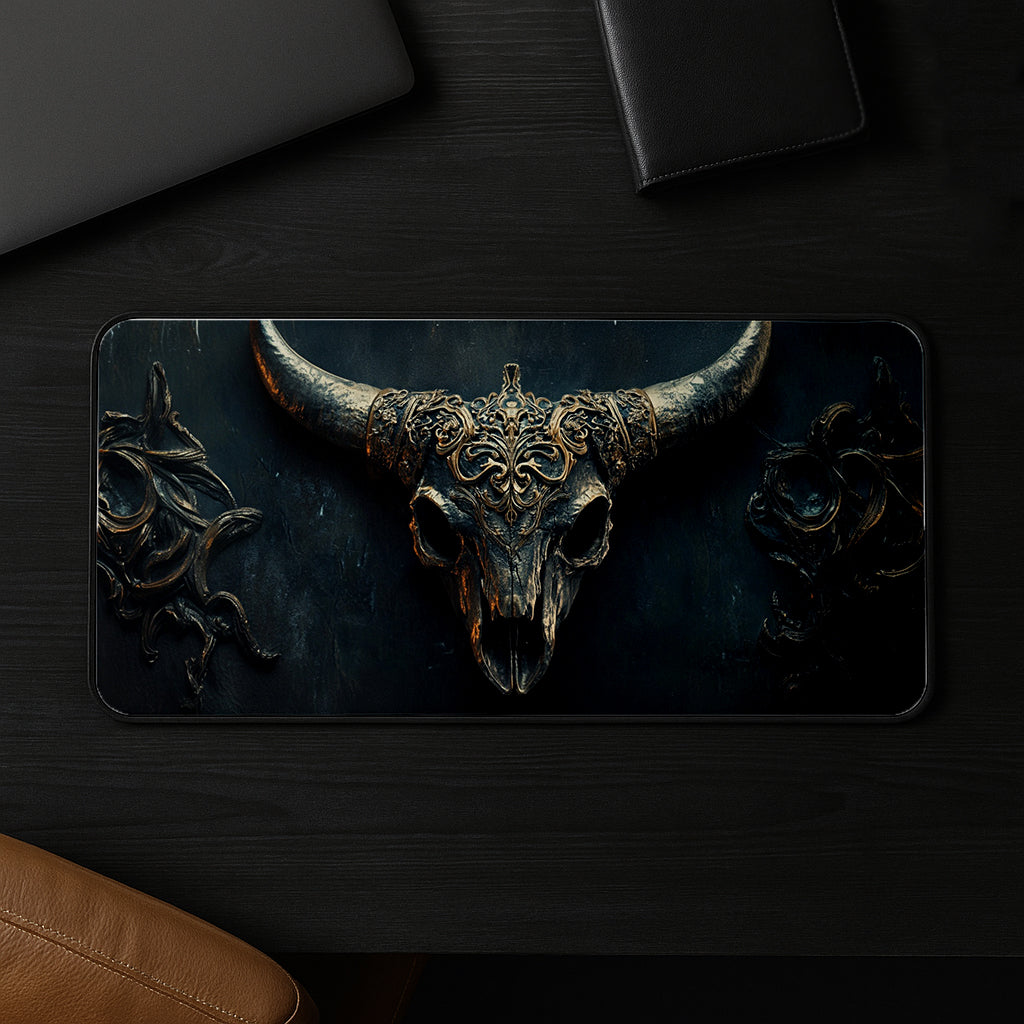 Ornate Bull Skull Desk Mat