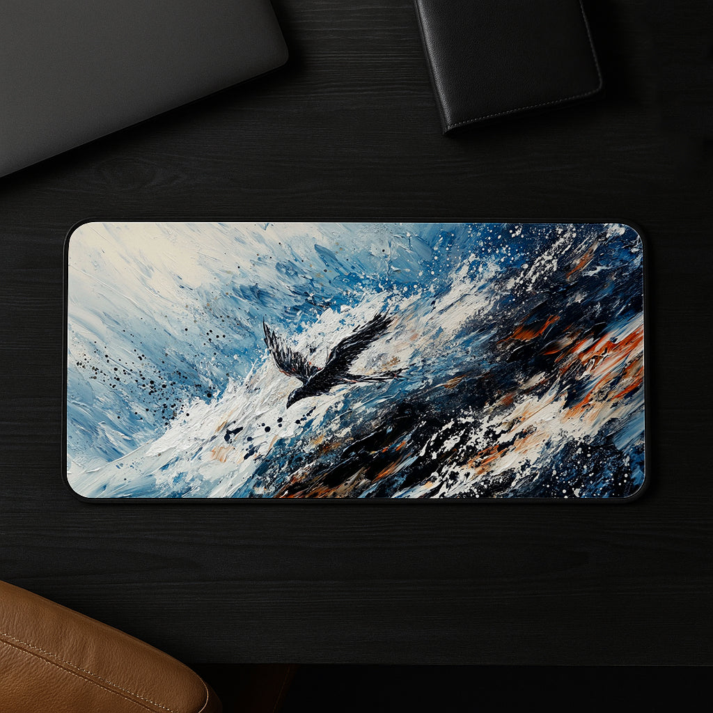 Raven Amidst Waves Desk Mat