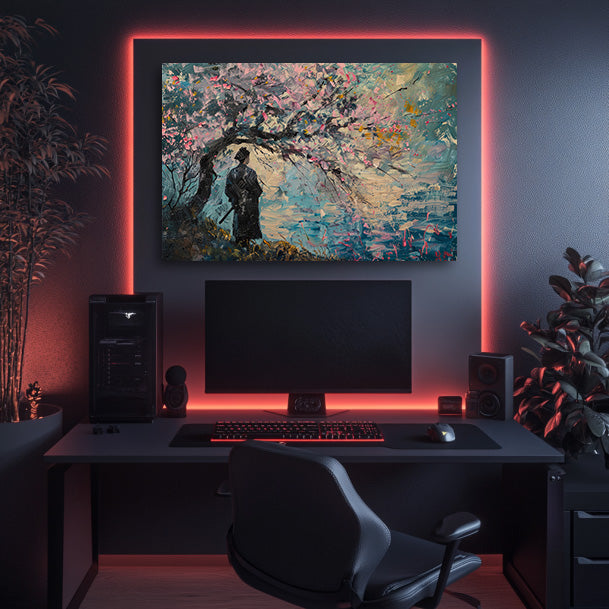 Samurai and Cherry Tree Wall Art