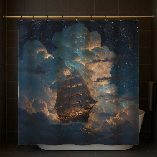 Ship Among Stars Shower Curtain