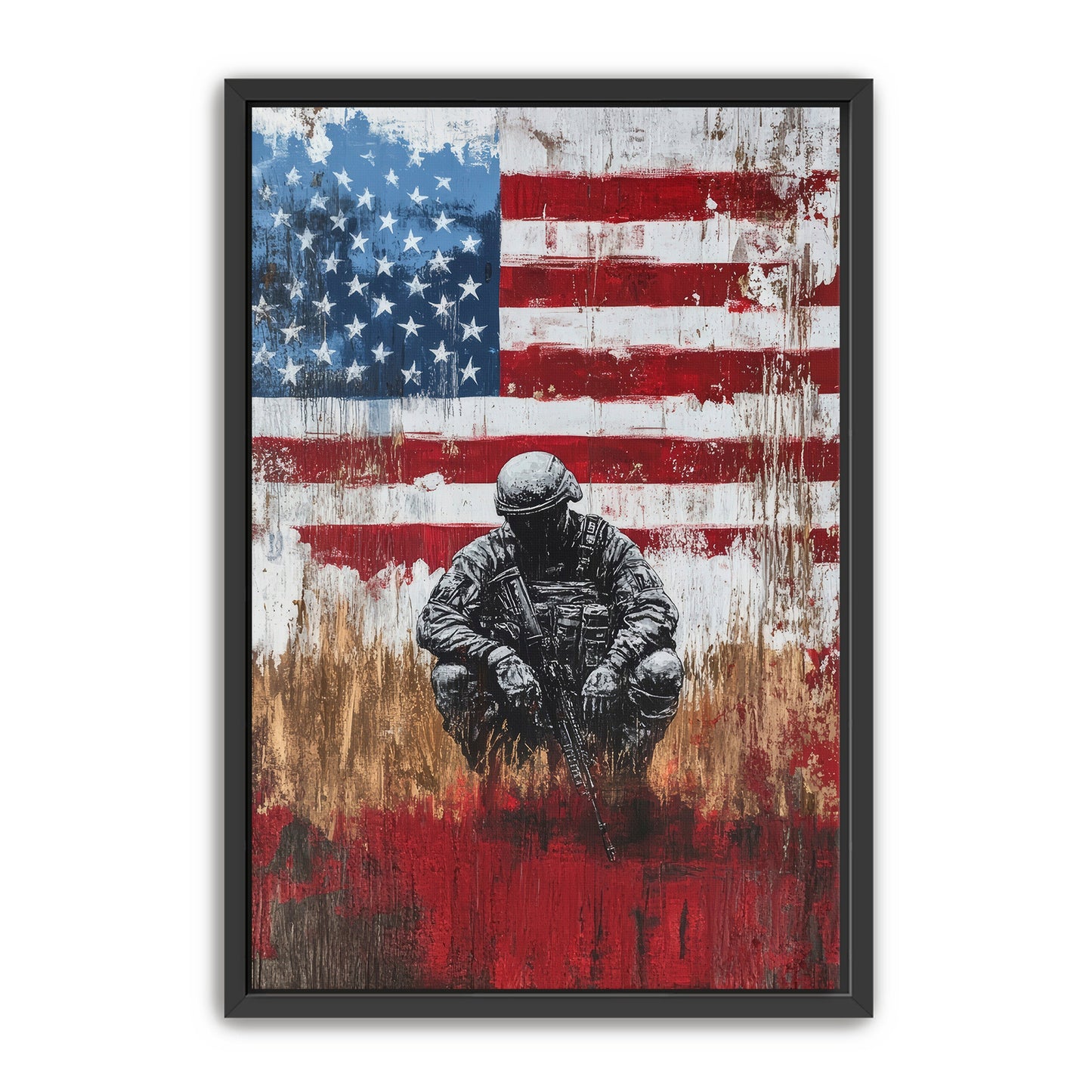 Soldier And American Flag Silence Wall Art