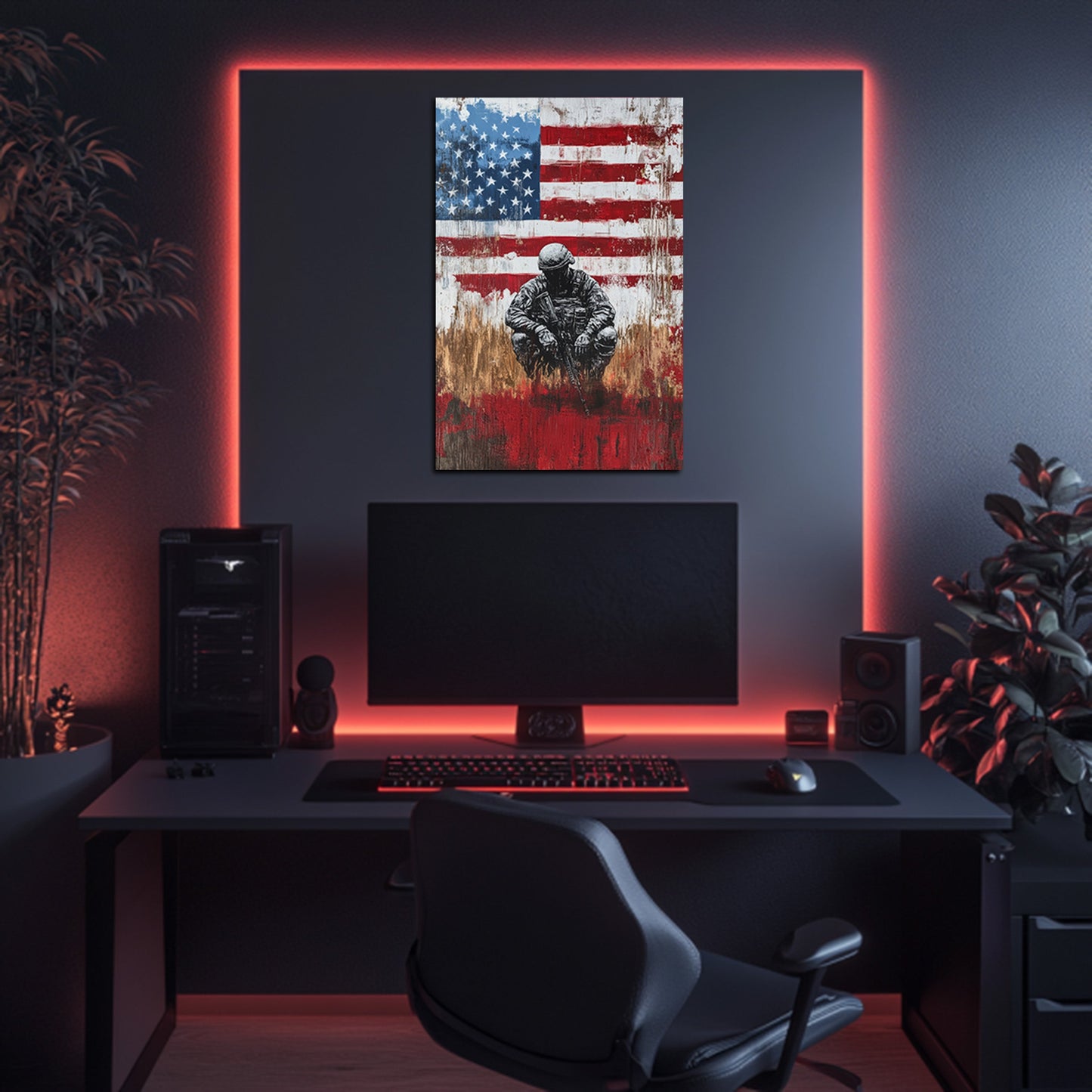 Soldier And American Flag Silence Wall Art