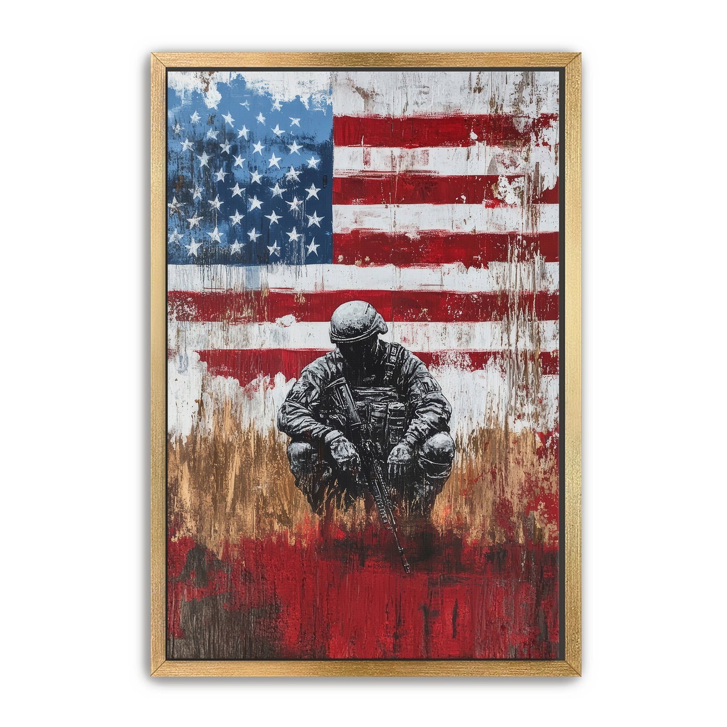 Soldier And American Flag Silence Wall Art