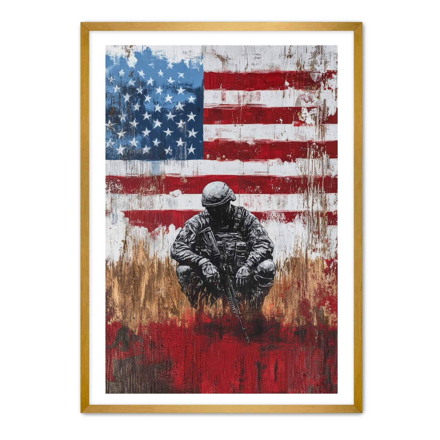 Soldier And American Flag Silence Wall Art