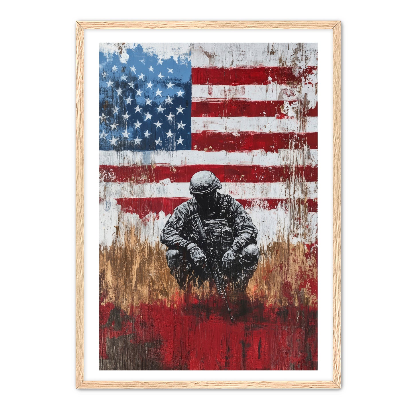 Soldier And American Flag Silence Wall Art