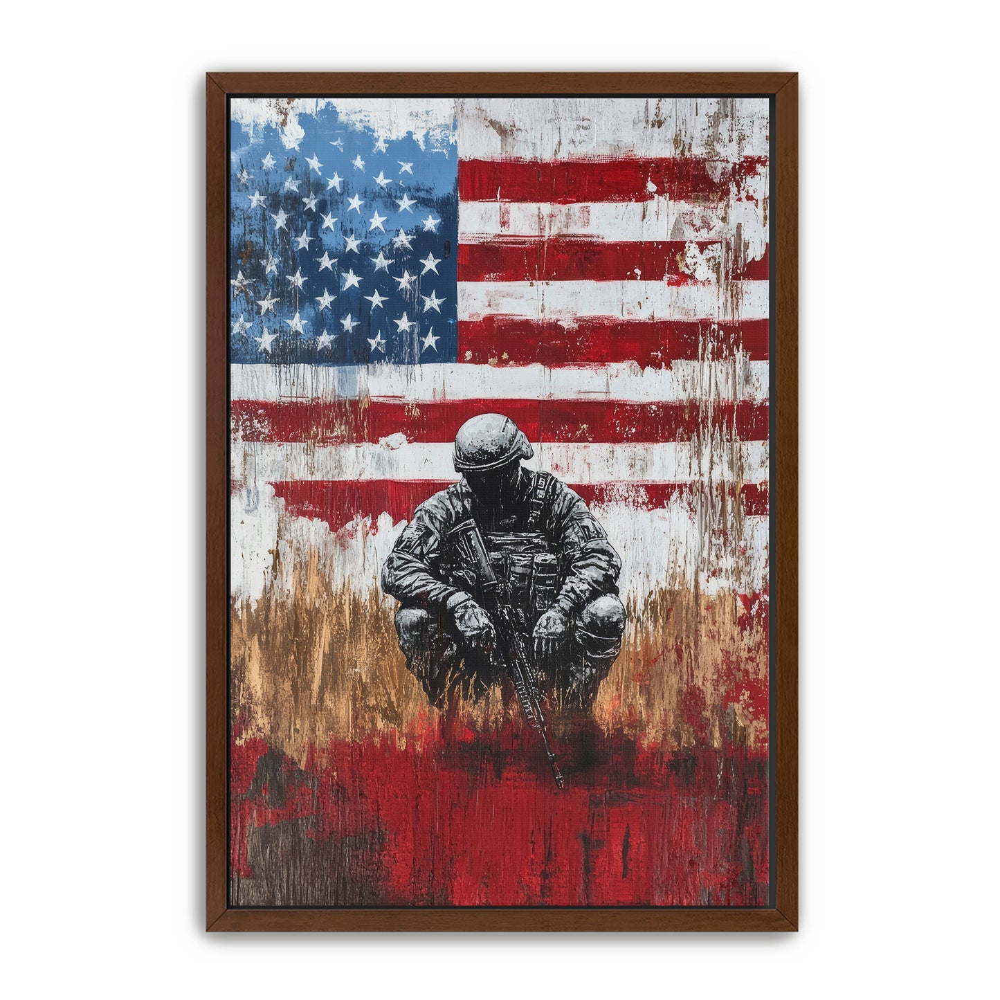 Soldier And American Flag Silence Wall Art