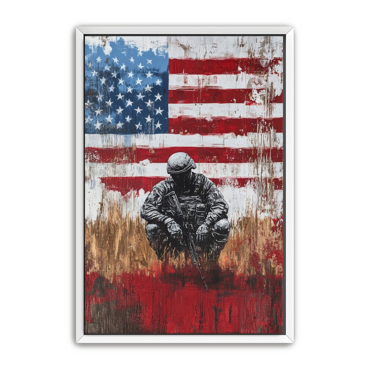 Soldier And American Flag Silence Wall Art