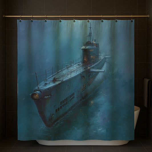 Submarine In Depths Shower Curtain