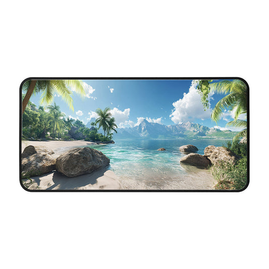 Tropical Vista With Mountains Desk Mat
