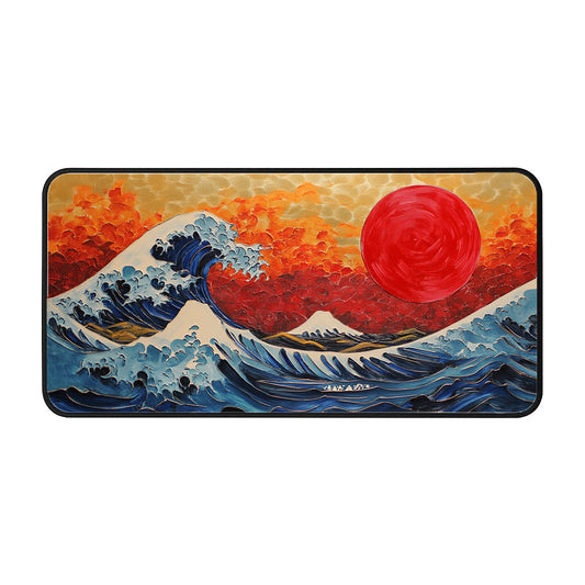 Waves And Red Sun Desk Mat