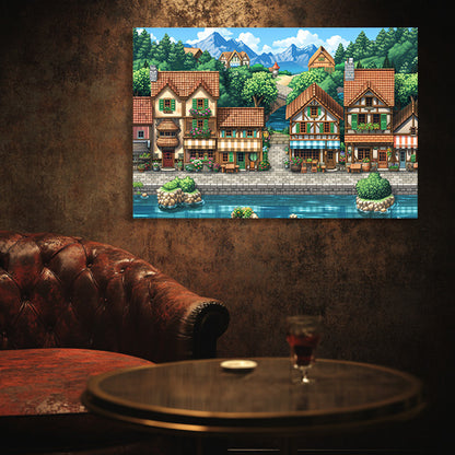 8 Bit Seaside Town  Wall Art