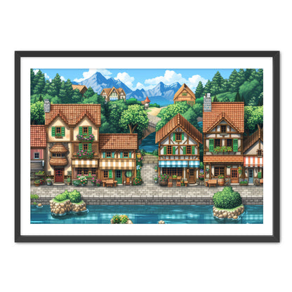8 Bit Seaside Town  Wall Art