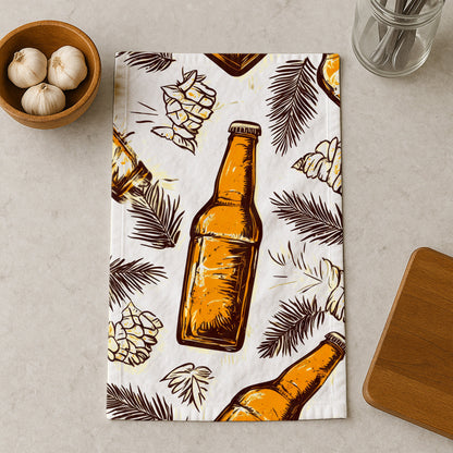 Amber Bottle And Hops Kitchen Towel