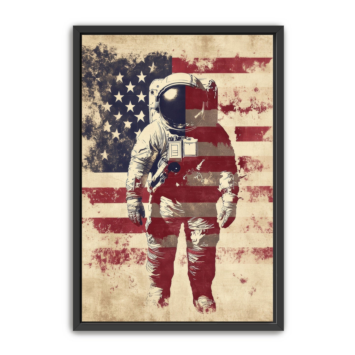 Astronaut With American Flag Overlay Wall Art