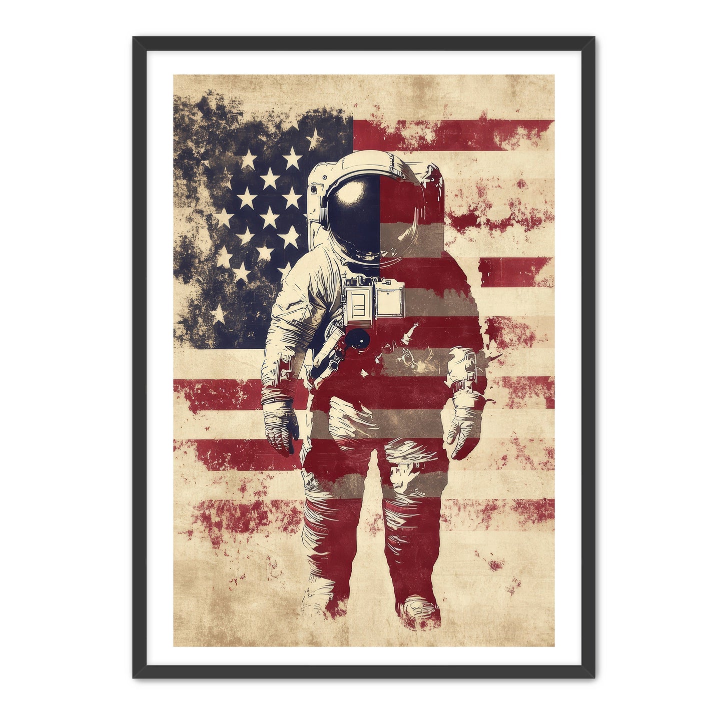 Astronaut With American Flag Overlay Wall Art