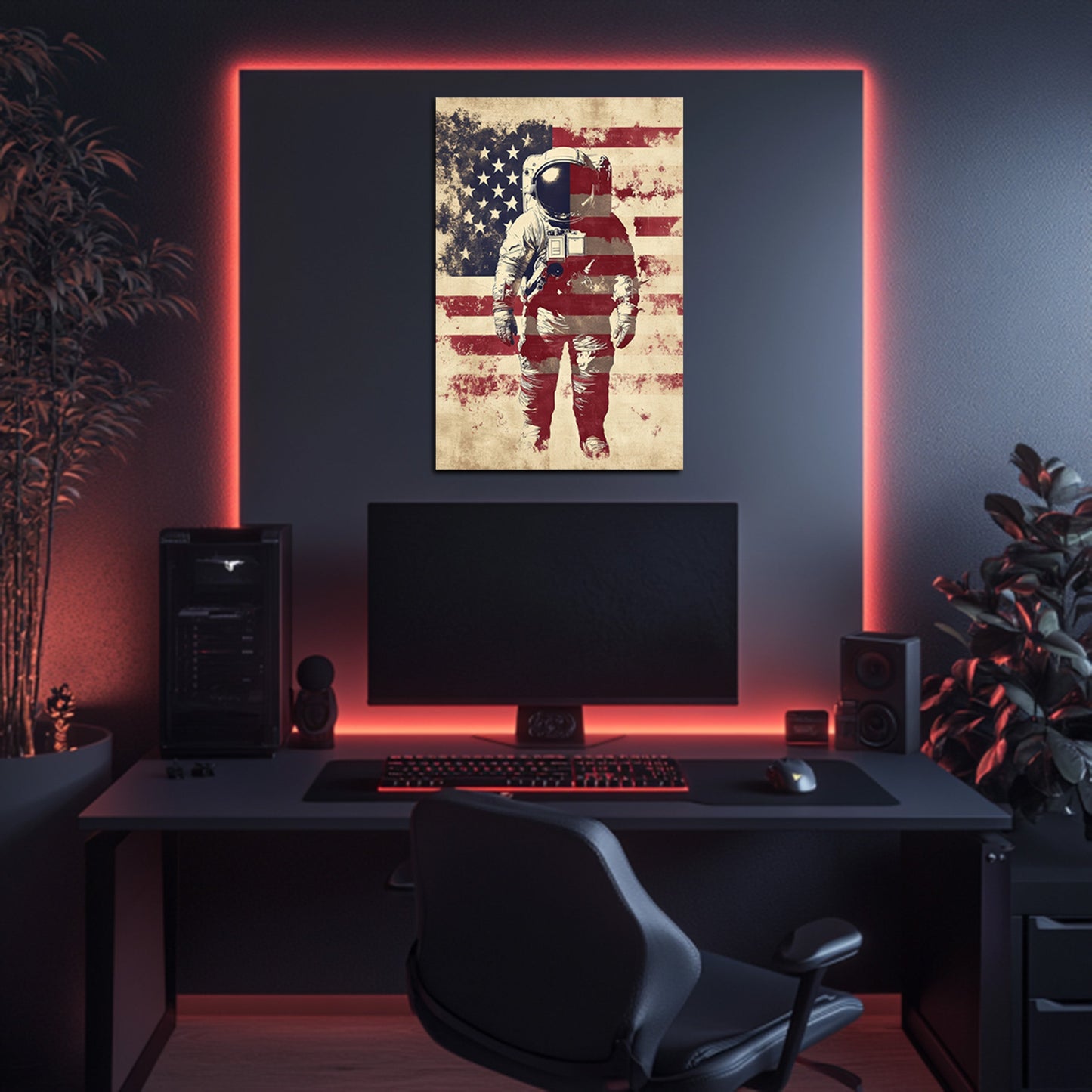 Astronaut With American Flag Overlay Wall Art