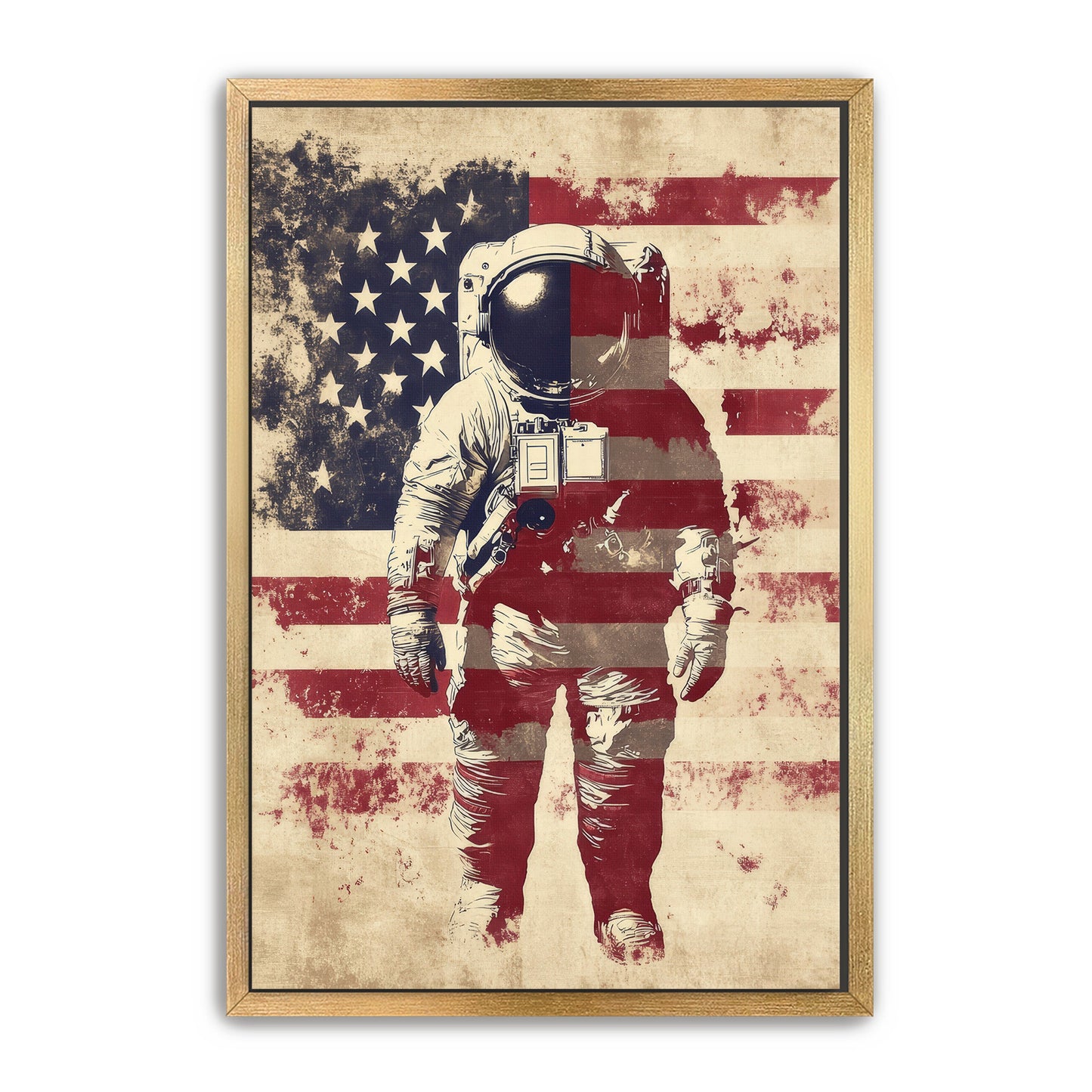 Astronaut With American Flag Overlay Wall Art