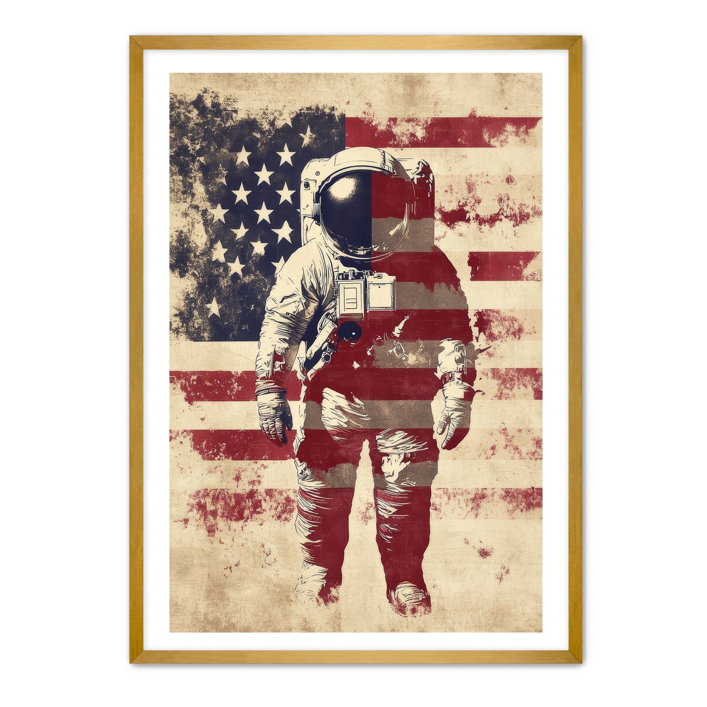 Astronaut With American Flag Overlay Wall Art