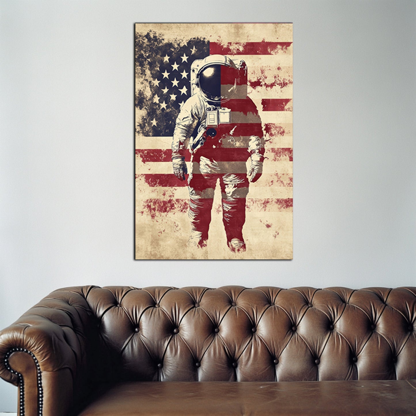 Astronaut With American Flag Overlay Wall Art