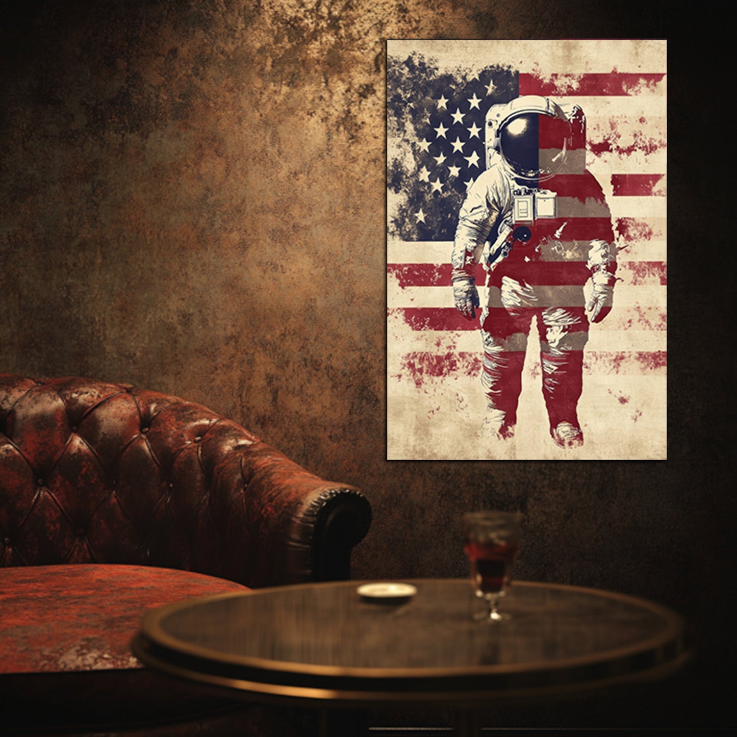 Astronaut With American Flag Overlay Wall Art
