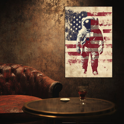 Astronaut With American Flag Overlay Wall Art