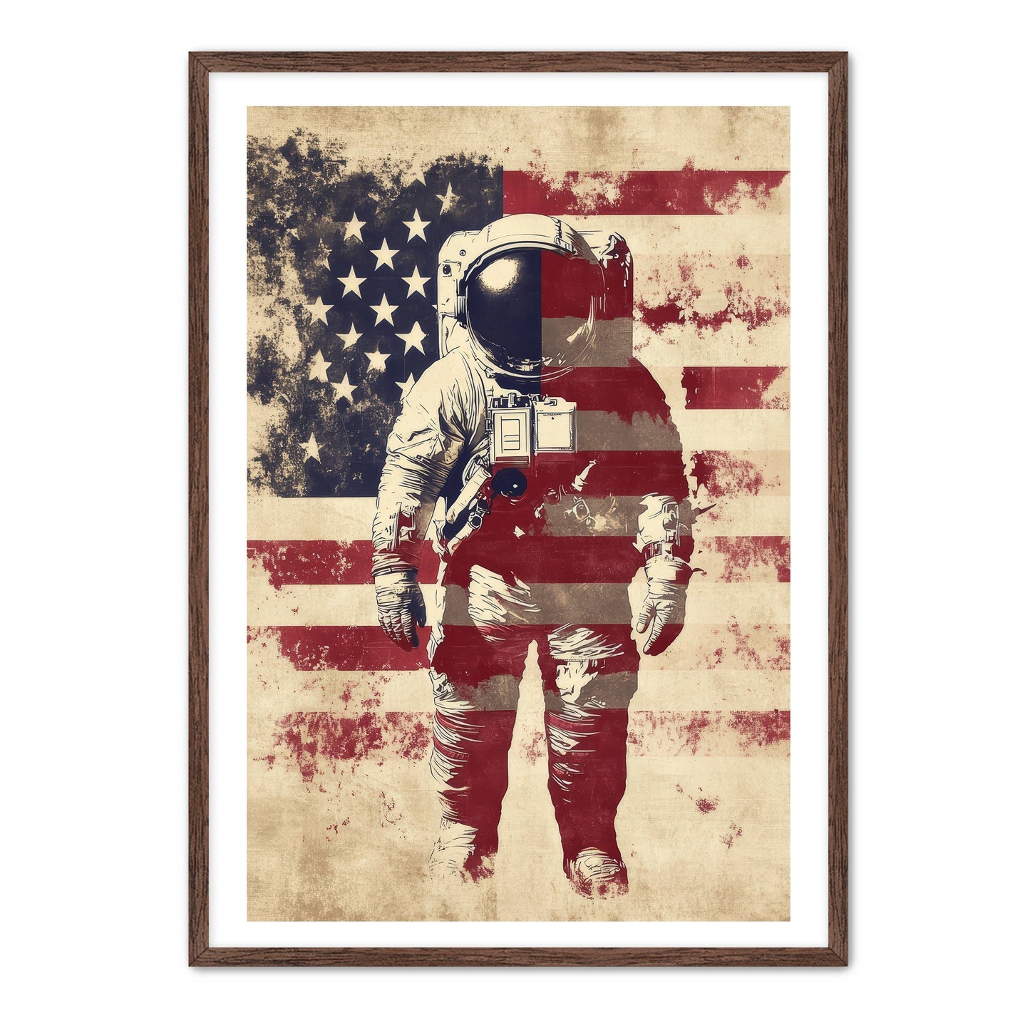 Astronaut With American Flag Overlay Wall Art