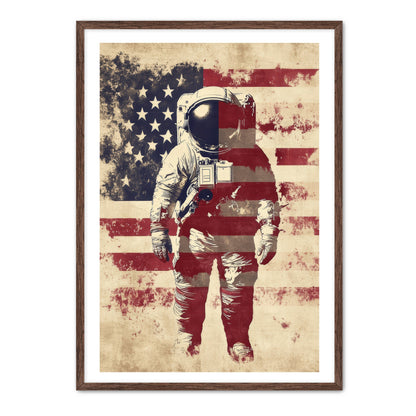 Astronaut With American Flag Overlay Wall Art