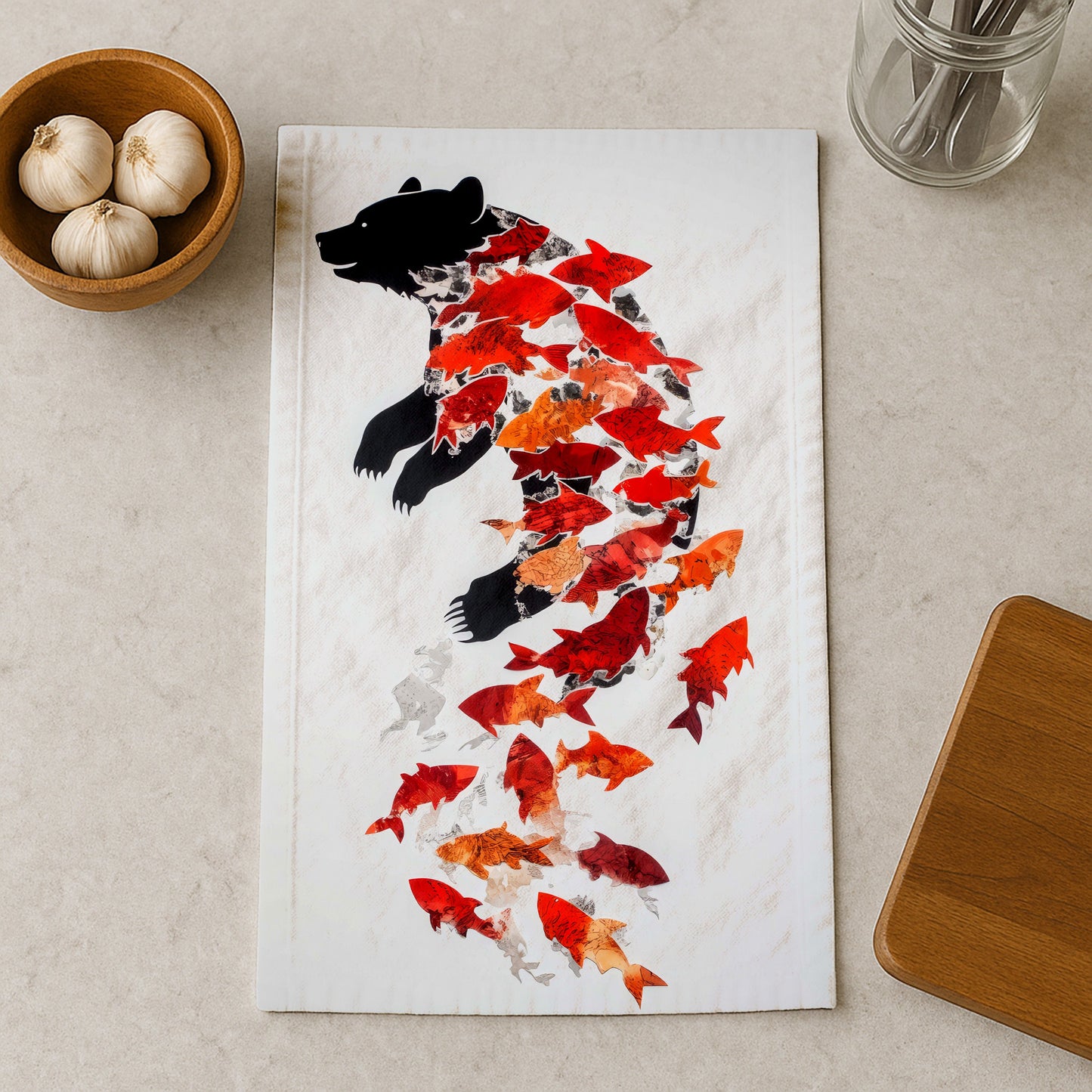 Bear And Fish Pattern Kitchen Towel