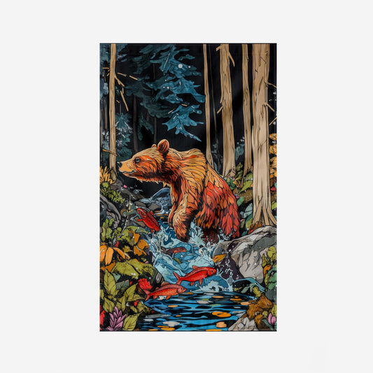 Bear In Flowing Stream Kitchen Towel