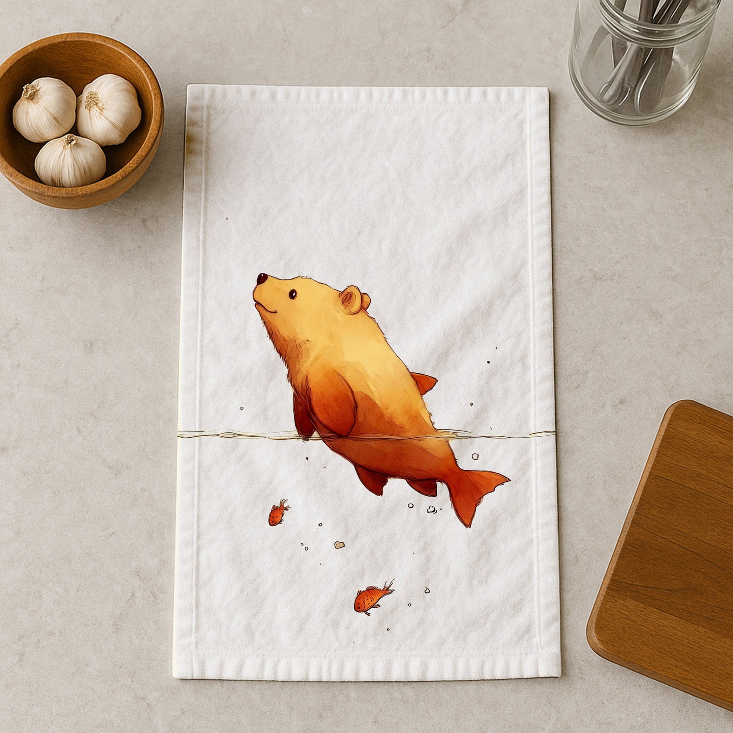 Bearfish Swimming Kitchen Towel
