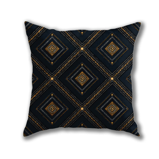 Blue And Gold Diamond Pattern Pillow