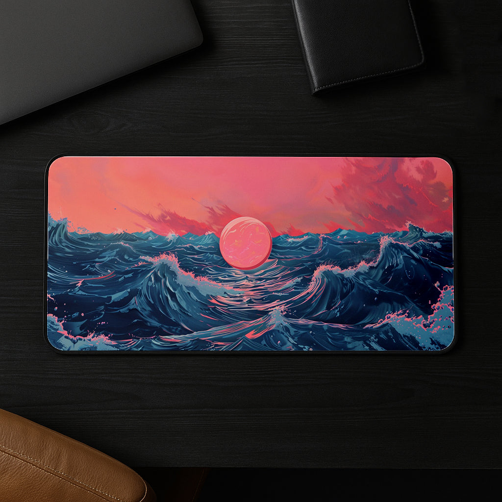 Crimson Waves At Dusk Desk Mat