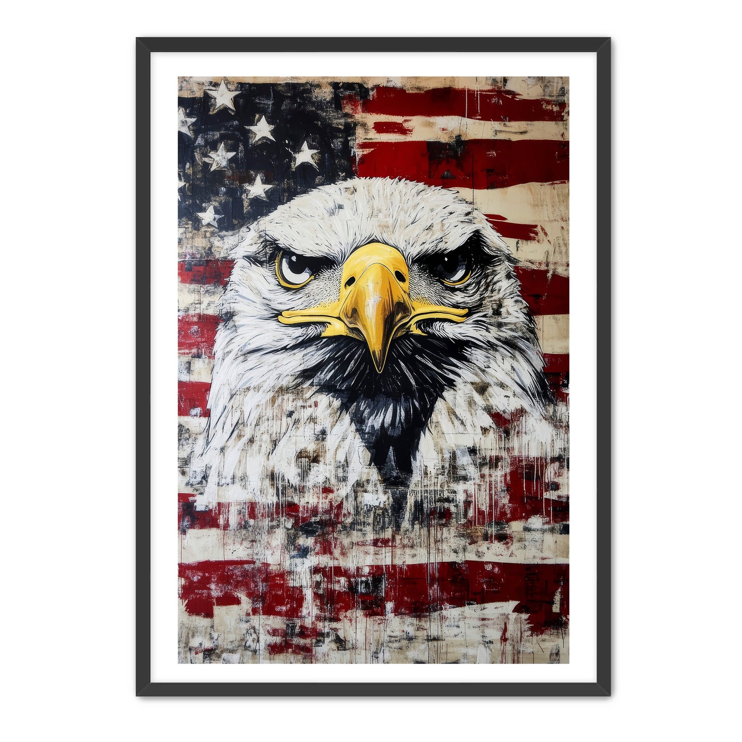 Fierce Eagle On American Flag Wall Art