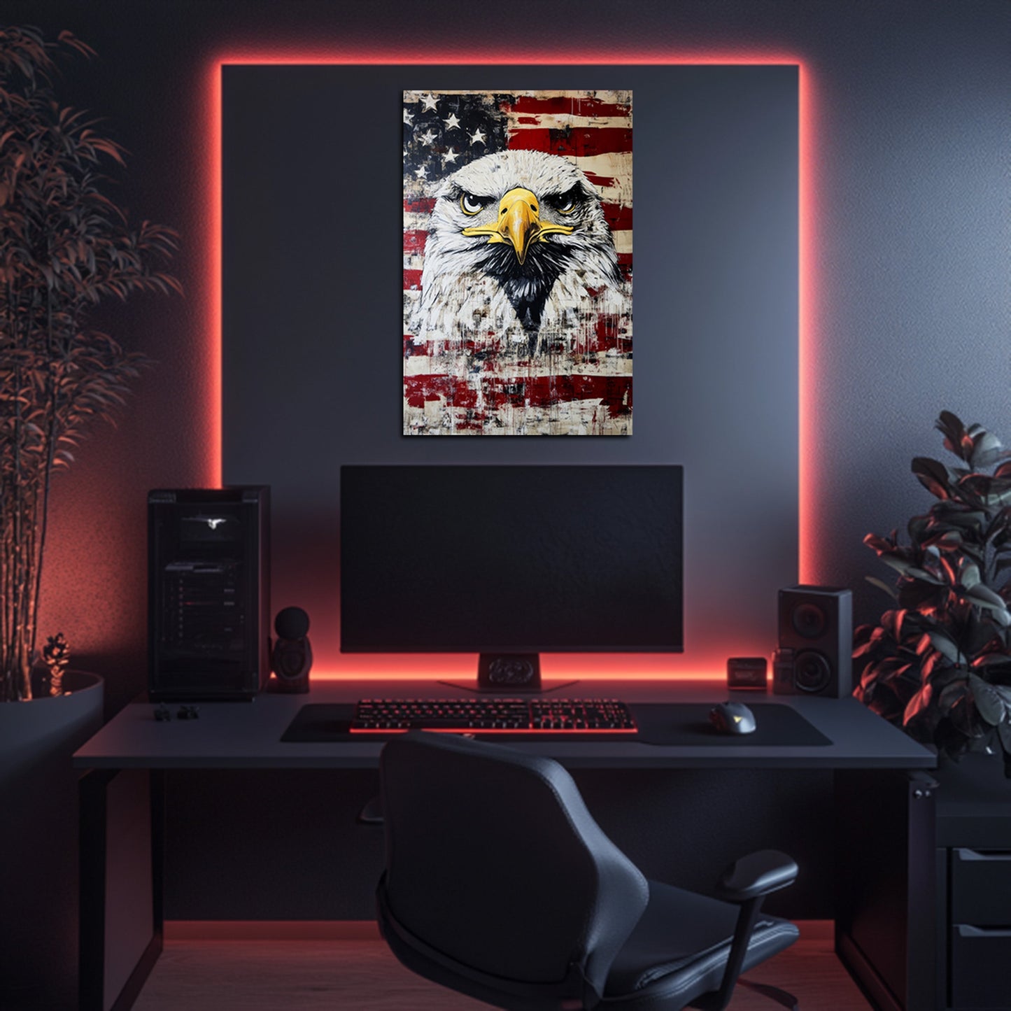 Fierce Eagle On American Flag Wall Art