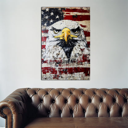 Fierce Eagle On American Flag Wall Art