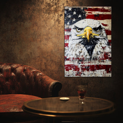 Fierce Eagle On American Flag Wall Art