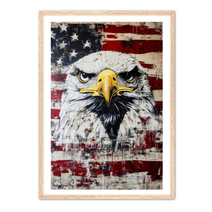 Fierce Eagle On American Flag Wall Art