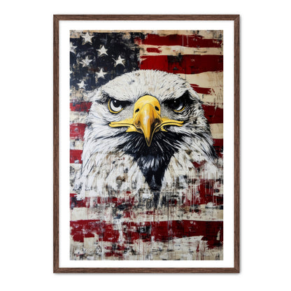 Fierce Eagle On American Flag Wall Art