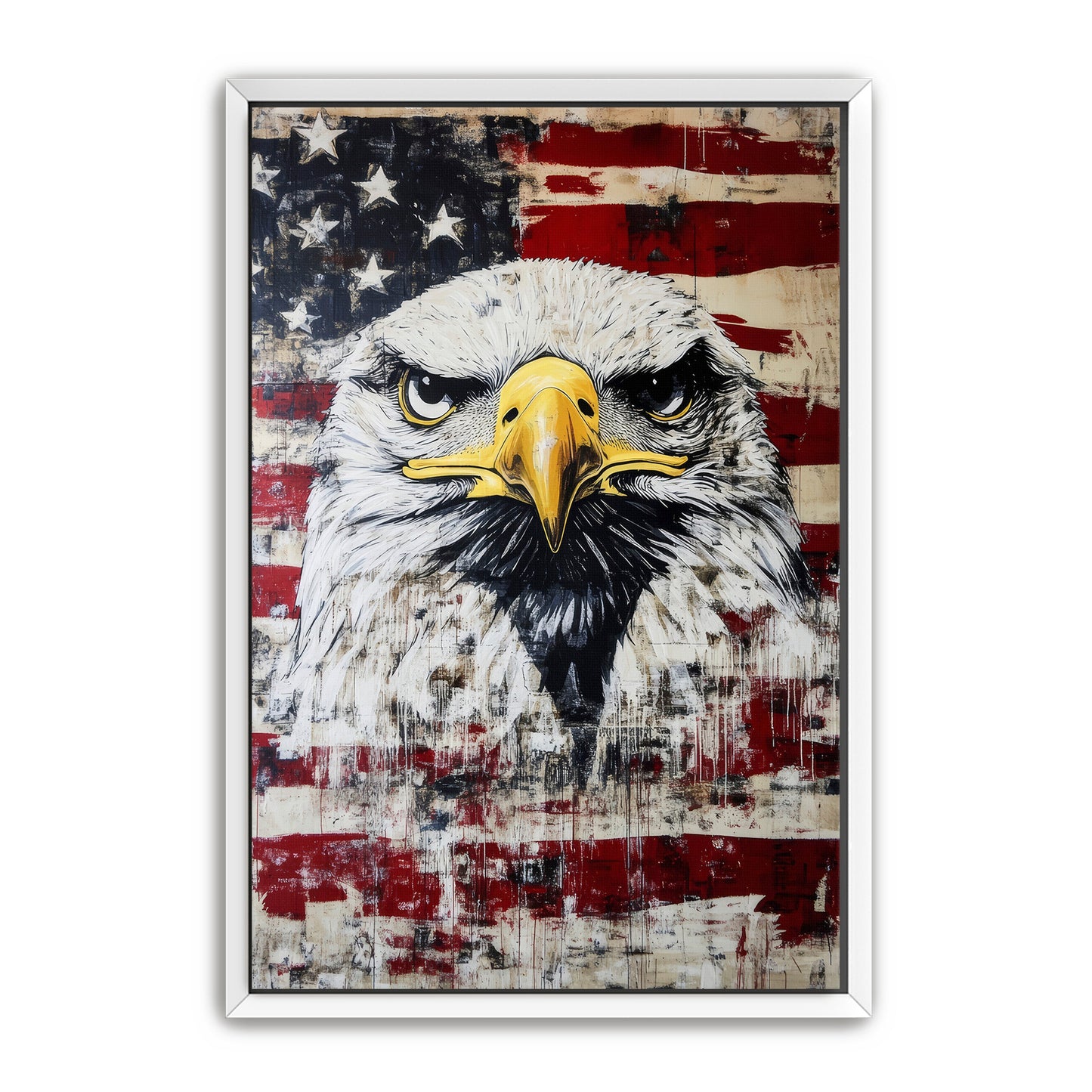 Fierce Eagle On American Flag Wall Art
