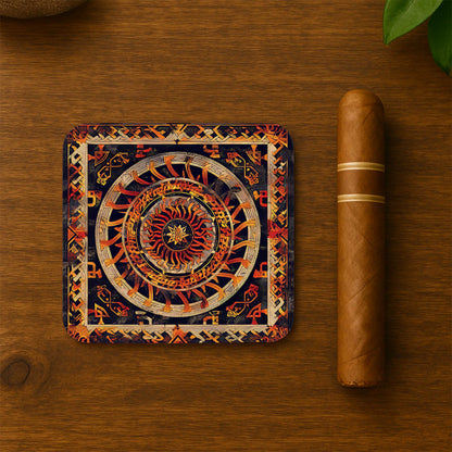 Fiery Mandala Tapestry Coasters