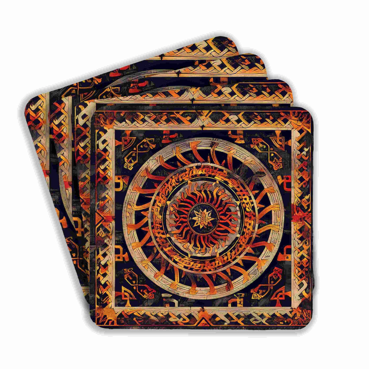 Fiery Mandala Tapestry Coasters