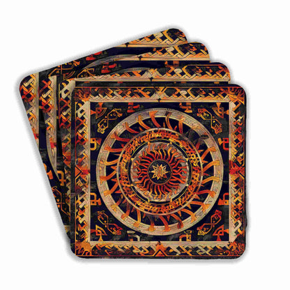 Fiery Mandala Tapestry Coasters