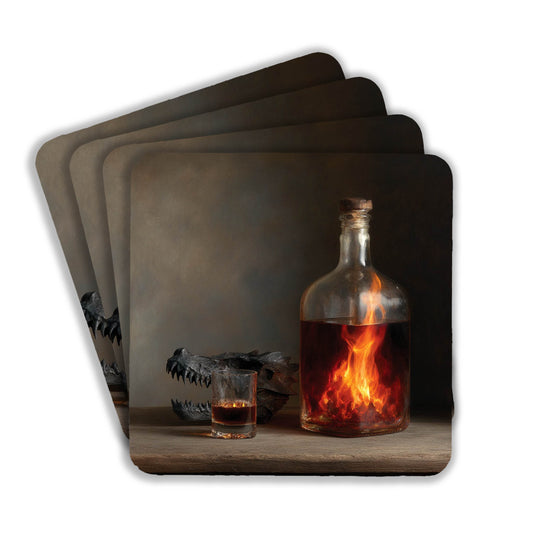 Flame In Bottle With Skull Coasters
