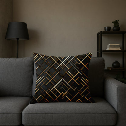Golden Geometric Maze Pillow