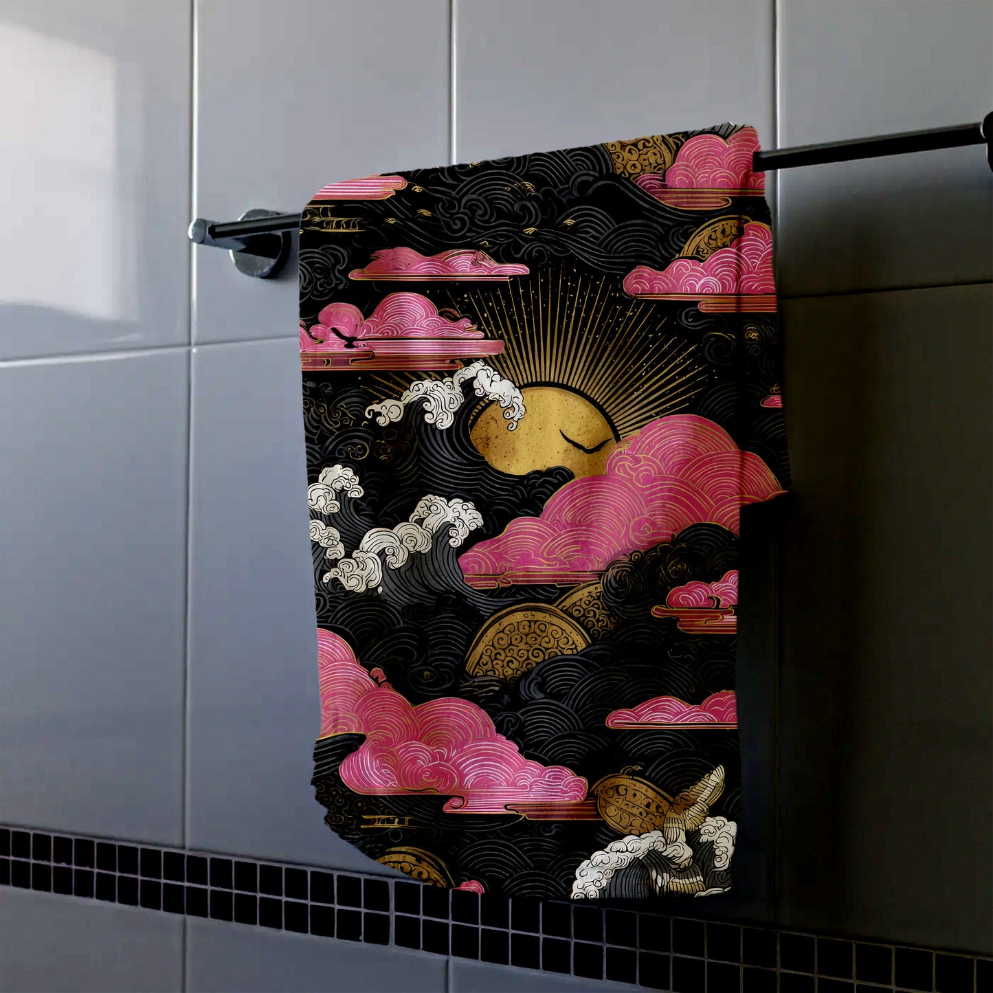 Golden Sun And Pink Clouds Hand Towel