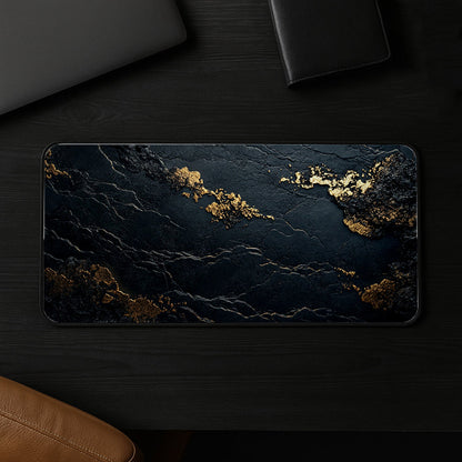 Golden Veins On Black Desk Mat